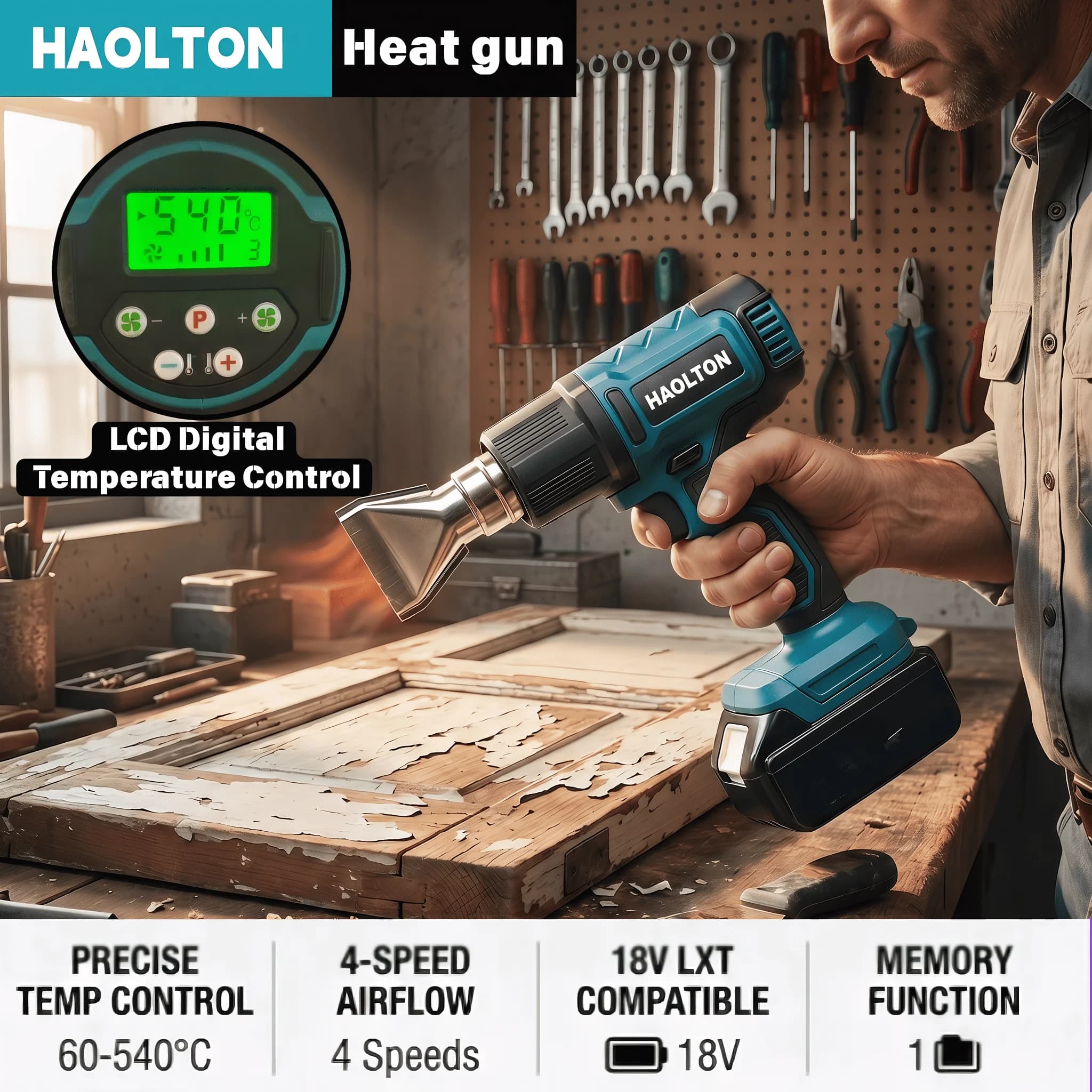 For Makita 18V Battery Cordless Hot Air Gun 60°C-520°C with 3 Nozzles, Rechargeable Heat Gun for Shrink Tube, Vinyl, Crafts,