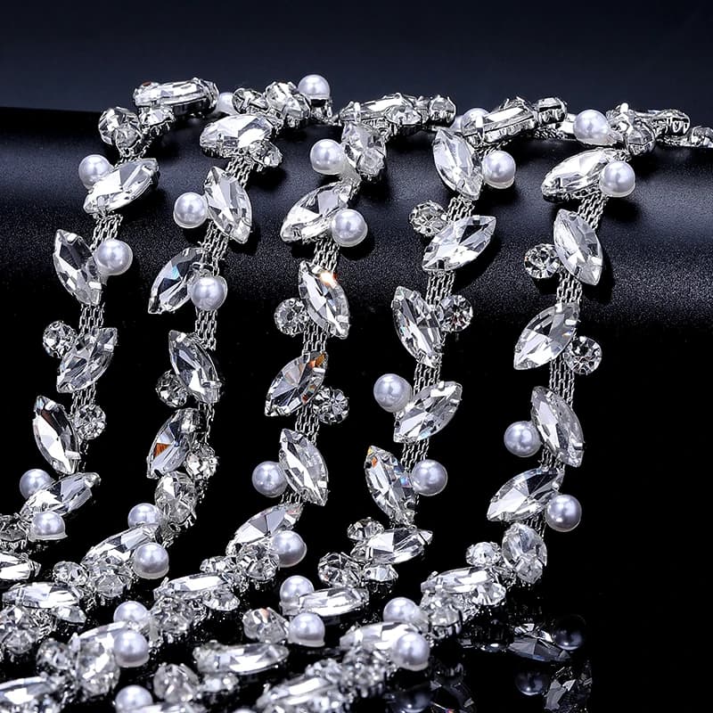 Ducrystal 90 cm/cortile cristallo di vetro glitter artiglio strass perla catena motivo strass triminguse per feste, borse, abiti da sposa