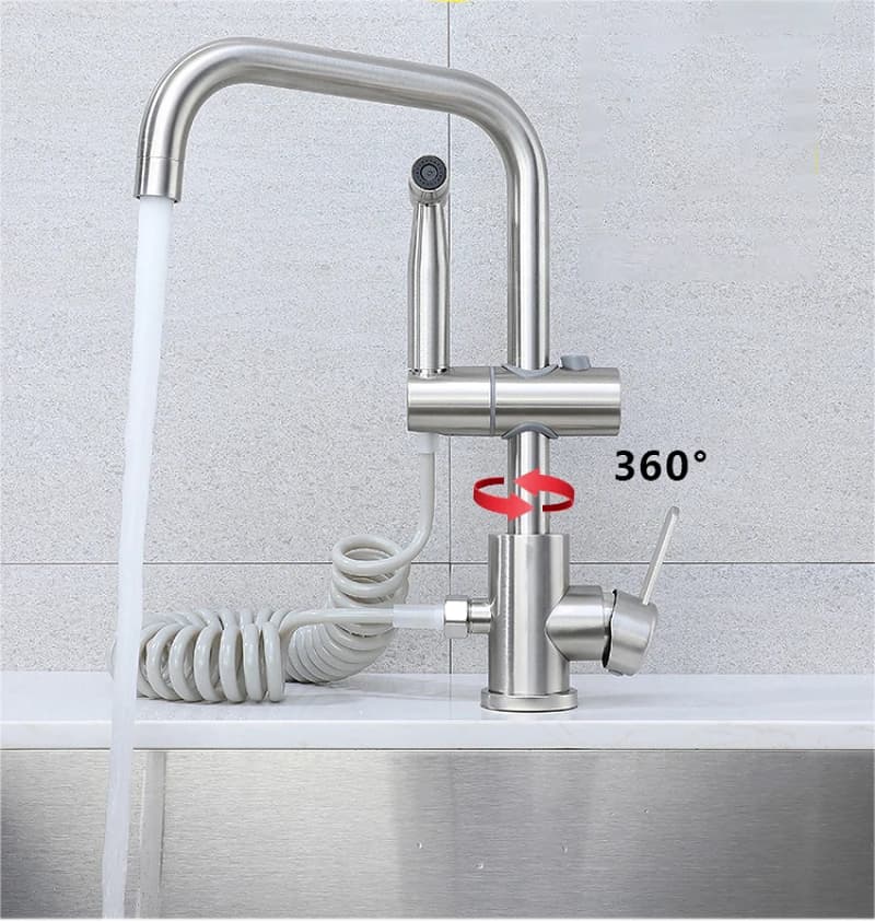 Rubinetto per lavello da cucina con spruzzatore laterale miscelatore per acqua calda e fredda rubinetti girevoli testa per spruzzatore a flusso a doppia modalità per lavare i piatti