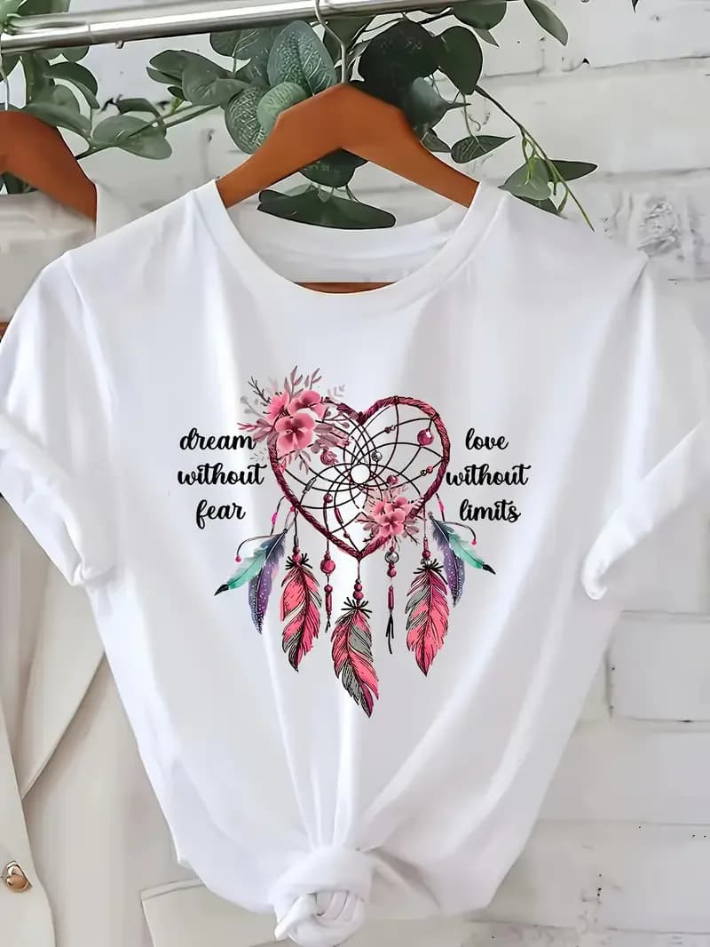 Summer Dreamcatcher Graphic Tee Print Short Sleeve Printed T Shirt Clothing Women's T-Shirt Graphic Clothing Women's Top Tee