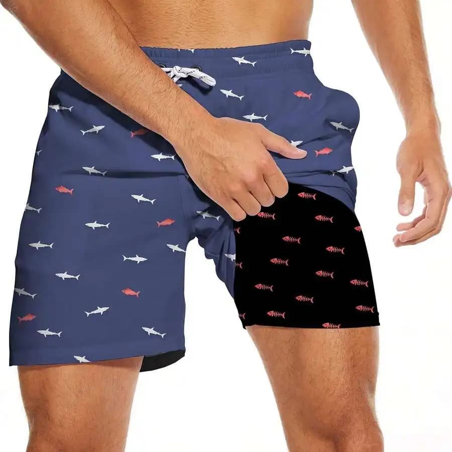Costume da bagno da uomo ad asciugatura rapida con fodera compressiva, lunghezza interno gamba 5 pollici, 4 tasche