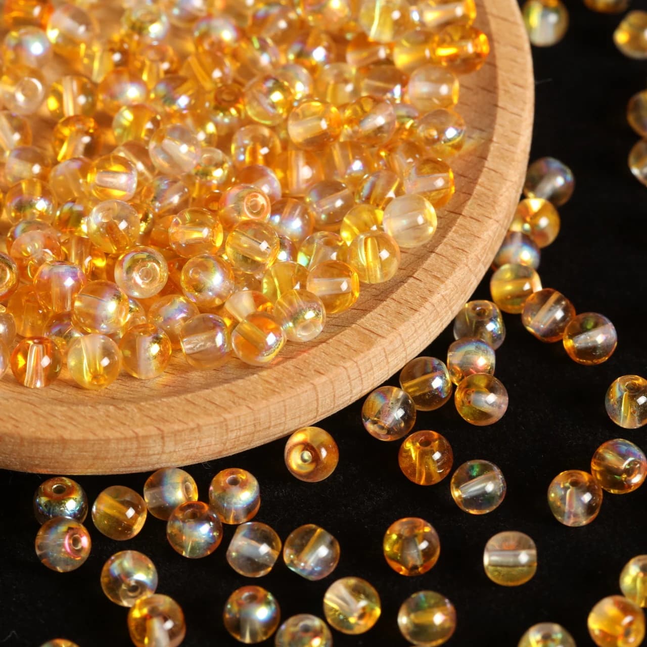 6mm Golden Yellow Aurora Glass Round Beads Iridescent 100-800pcs Loose Spacer Beads DIY Craft Bead For Handmade Bracelet Earring