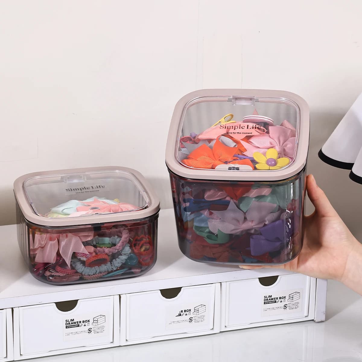 1 pcs acrylic transparent/transparent black type press storage box hair accessories cosmetic storage box table hair accessories