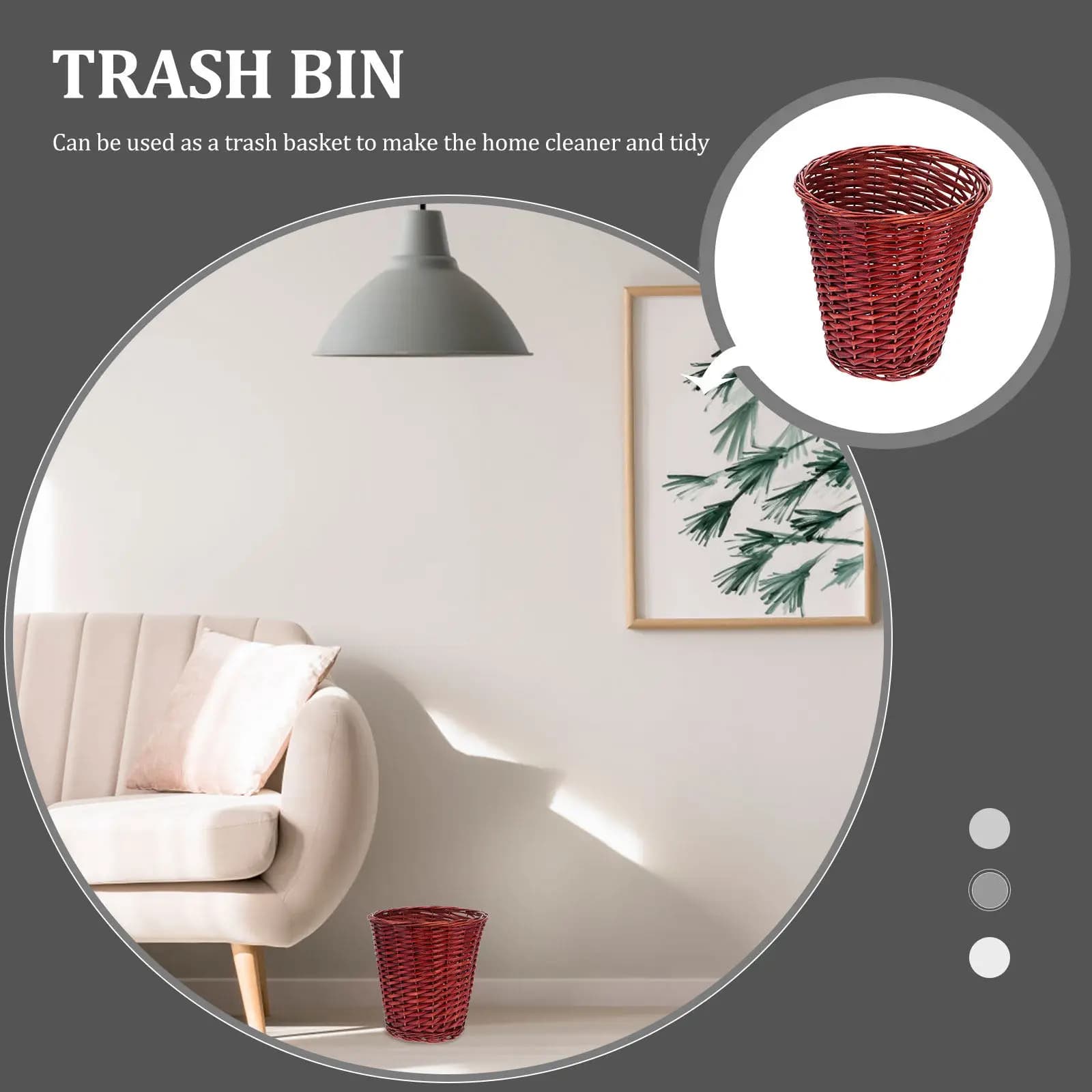 Cestino portaoggetti in rattan intrecciato a mano, marrone, per la casa, contenitore per rifiuti, robusto ed ecologico, per articoli vari domestici