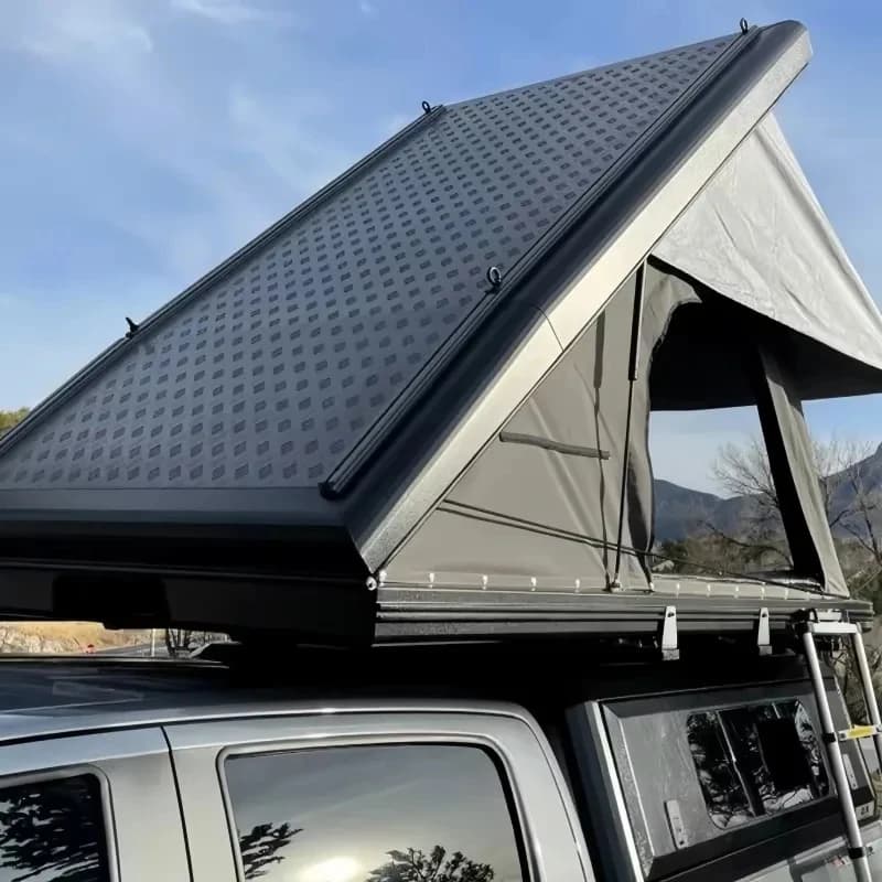 Triangle Hard Shell Rooftop Tent, Aluminum Corners with Double Slots & Solar Panel for Offroad Camping