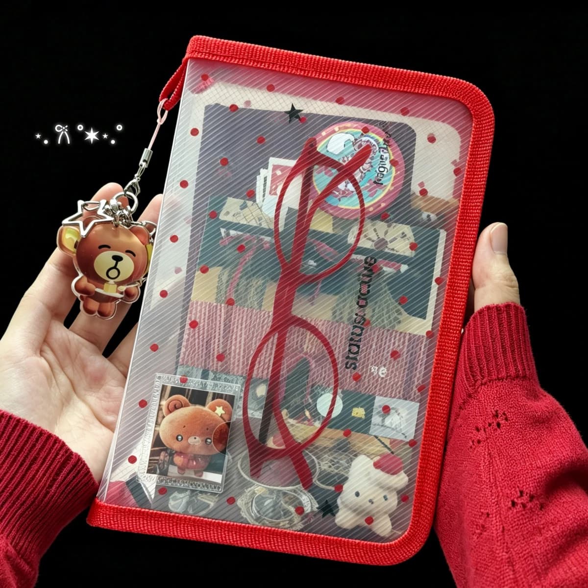 WAKAWAKA PP Twill Zipper Pouch Stationery Storage Folder File Document Bag Glass Vintage Zipper Multi Pocket Handmade Fabric