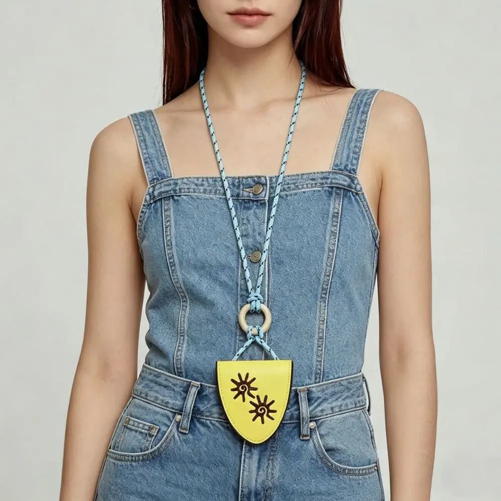 Clip Magnetica Antiscivolo in Pelle PU per Occhiali, Ciondolo Ricamato a Girasole, Cordino per Occhiali da Sole da Appendere al Collo, Stile Vacanza