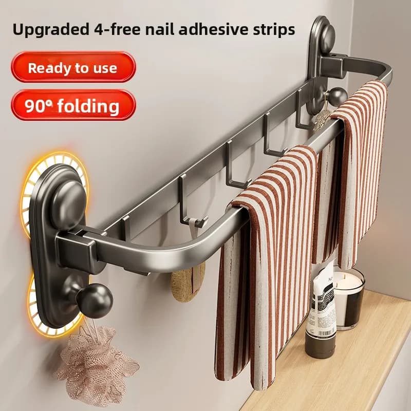 Towel Rack No Drilling Trace Free Bathroom Foldable Towel Bar Storage Rack Washroom Bath Towel Organizer Hanging Holder
