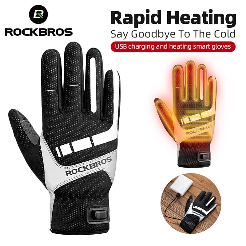 ROCKBROS Guanti da ciclismo Moto Equitazione Escursionismo Guanto da neve Guanti invernali riscaldati elettrici USB Guanti da sci ricaricabili Touchscreen