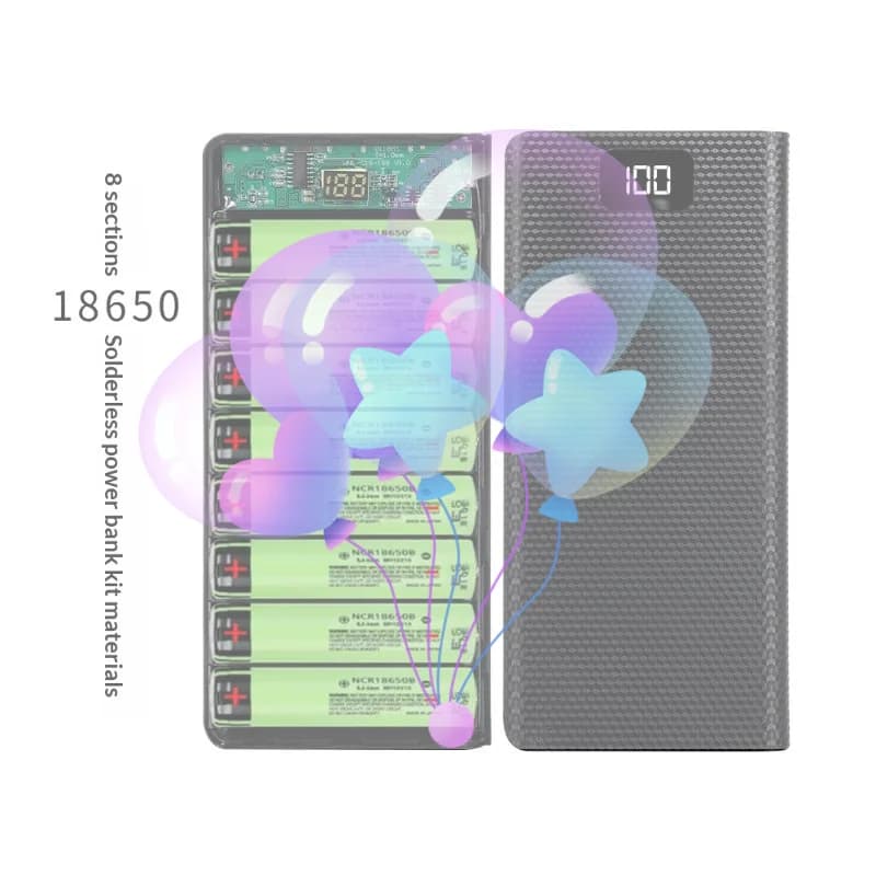 Custodia Power Bank Fai-da-te per 8 Batterie 18650, Box di Ricarica e Stoccaggio 5V Dual USB Type-C, Supporto Batteria con Ricarica Rapida PD QC3.0 per Telefono