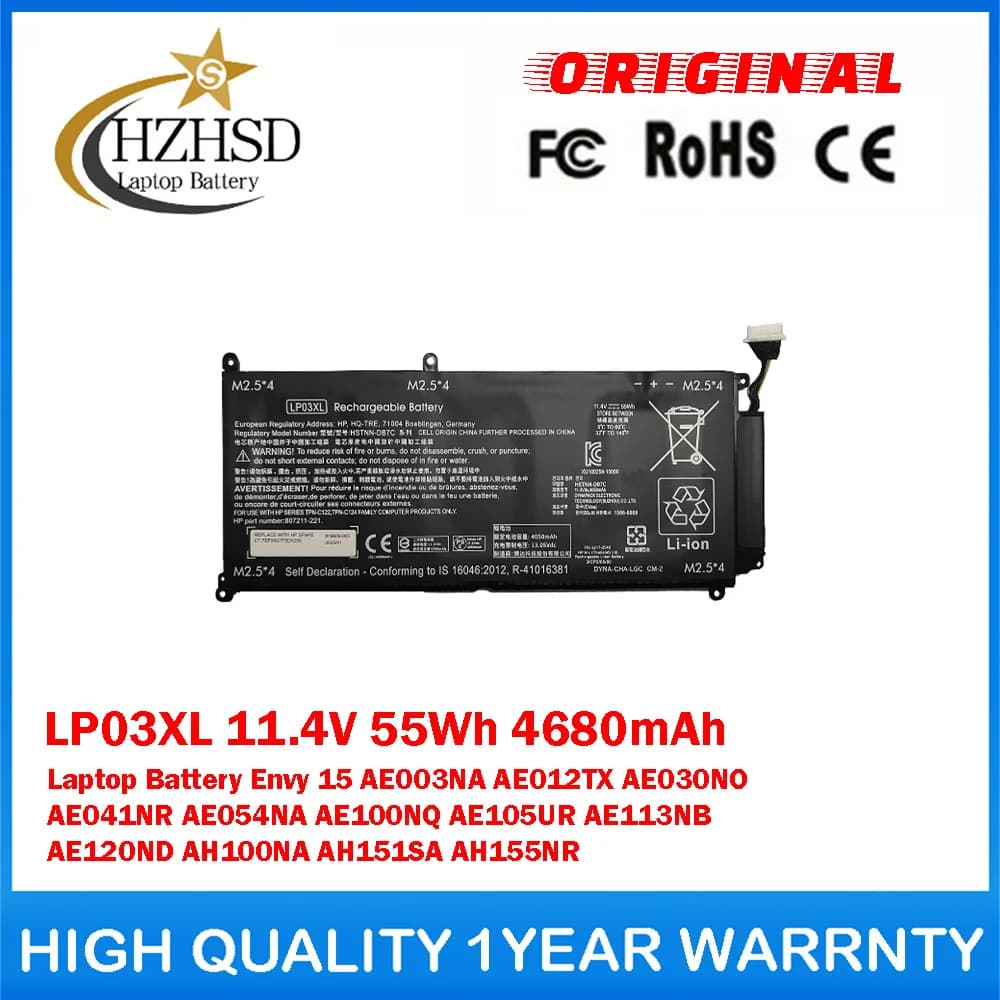 LP03XL 11.4V 55Wh 4680mAh Genuine Original Laptop Battery For HP Envy 15 AE003NA AE012TX AE030NO AE041NR AE054NA AE100NQ AE105UR