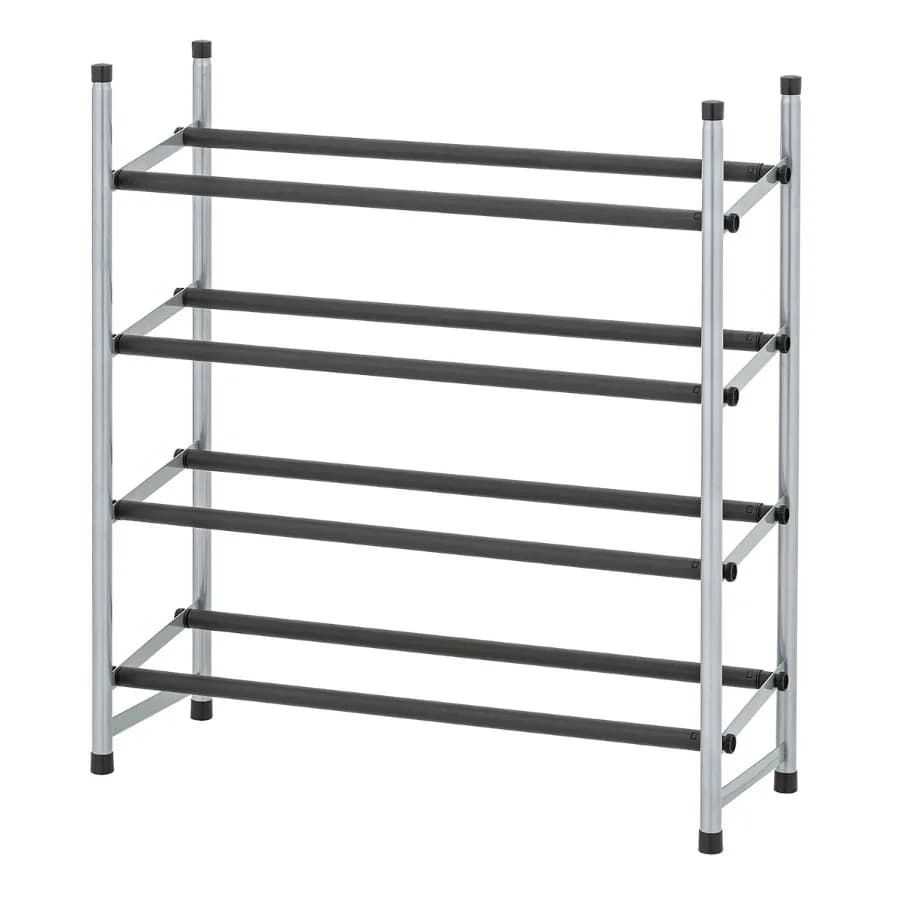 4-Tier Expandable Stackable Closet Storage Shoe Rack Organizer Shelf for Up to 20 Pairs, Metal, Black and Silver Finish