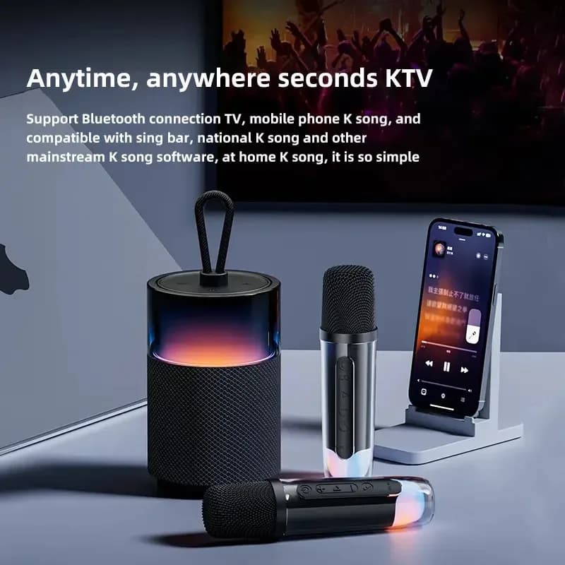 Microfono altoparlante Bluetooth wireless domestico macchina per karaoke domestica portatile all-in-one BT5.3 RGB luce ambientale stereo ad alto volume