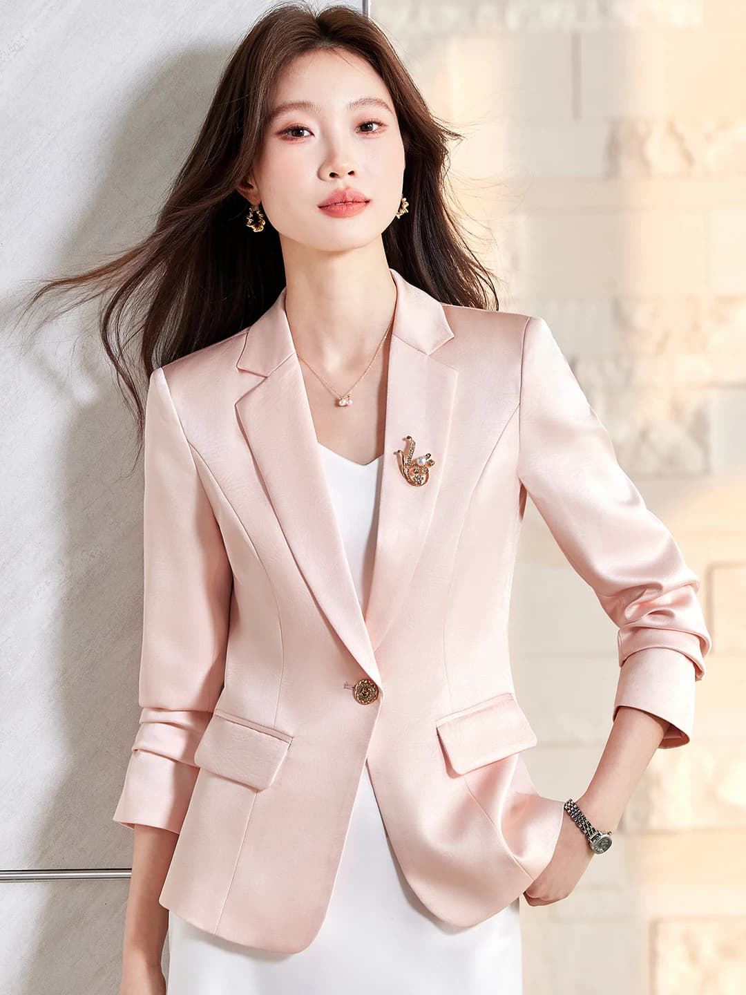 Elegant Design Women's Suit Jacket Commute Style Slimming Waistline Commuter Goddess Style Long Sleeve Polyester Fiber