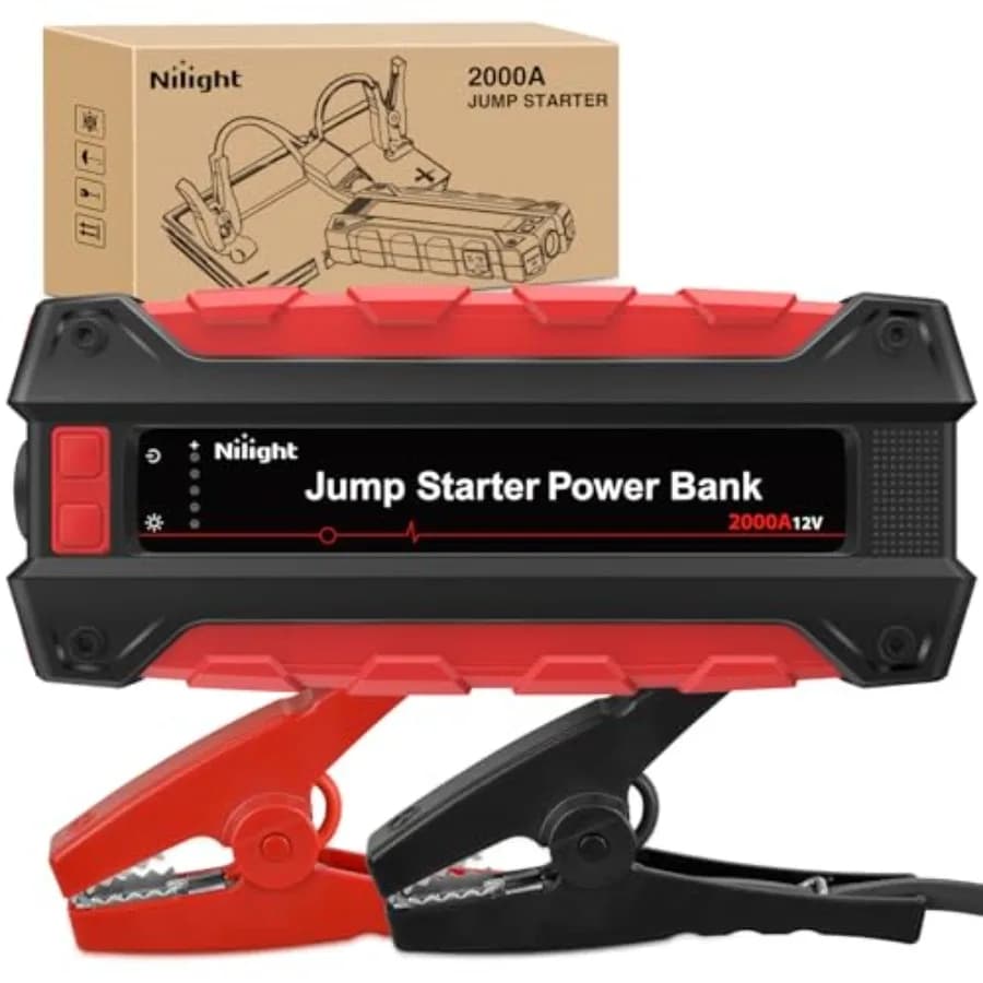 Avviatore di Emergenza per Auto 2000A per Motori a Benzina fino a 8.0L e Diesel fino a 7.0L, Booster Portatile 12V con Cavi di Avviamento
