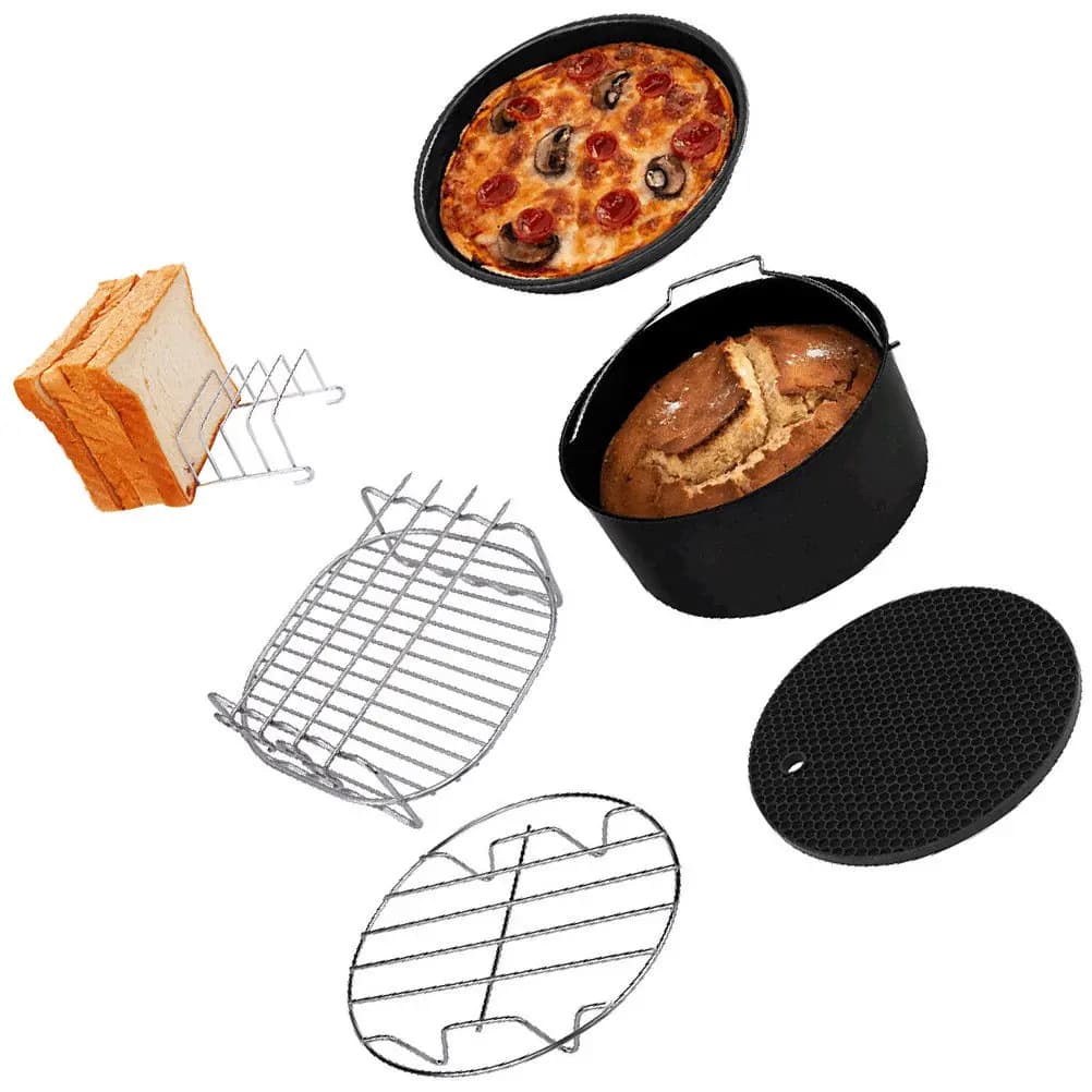 6Pcs Premium Non-Stick Air Fryer Accessories Set Honeycomb Baking Pan Frying Pot Kit for Gas Induction Electric Stove Kitchen