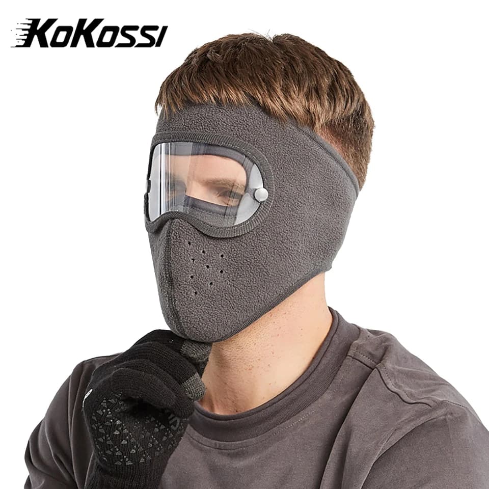 KoKossi Occhiali invernali da equitazione in pile antivento ad alta definizione Maschera calda estesa Maschera da ciclismo da sci antiappannamento per uomo donna