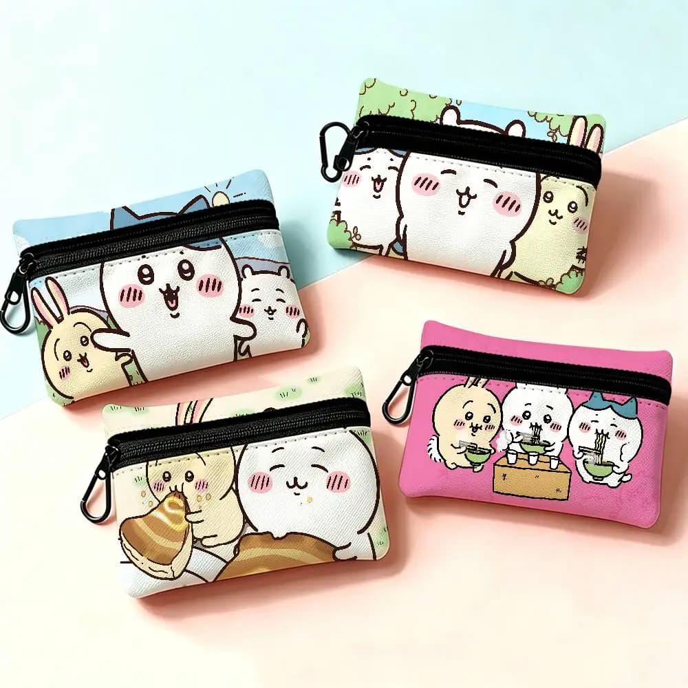 Cartoon C-Chiikawa Cute Multifunctional Oxford Cloth Small Pouch With Hook Mini Coin Wallet Earbud Storage Bag