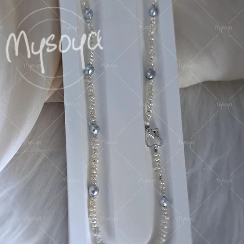 Collana di Perle Akoya Barocche Bianche e Grigie MYSOYA 3-4mm e 6-7mm, Regalo per Compleanno/Matrimonio/Dia della Mamma A1049