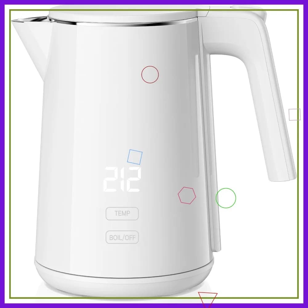 Bollitore Elettrico, 1.0L 1200W Riscaldamento Rapido con Spegnimento Automatico, Protezione Contro l'Ebollizione a Secco, 7 Livelli di Controllo della Temperatura, Scaldabagno in Acciaio Inossidabile