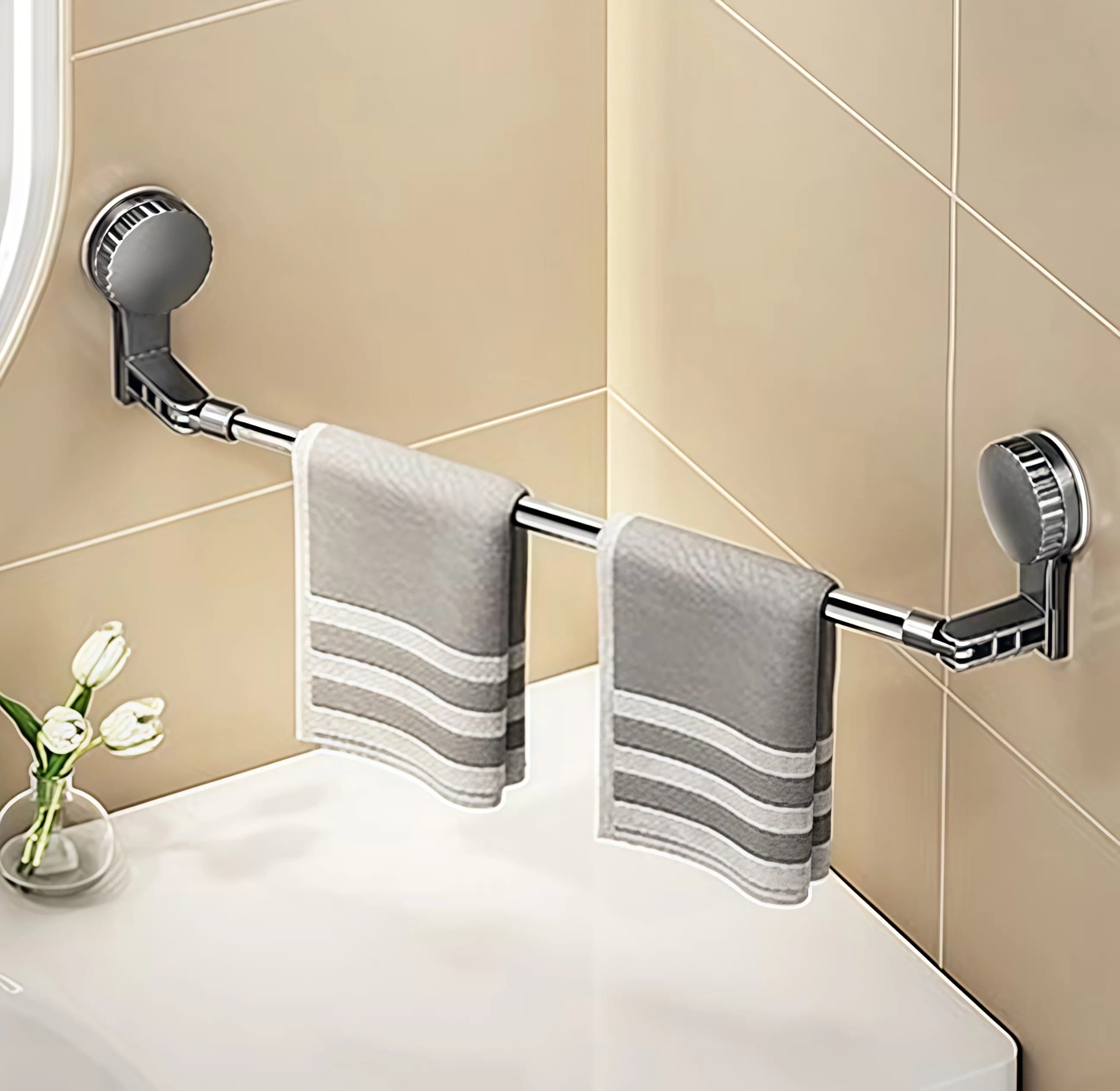 Asta estensibile Portaoggetti da bagno non perforato Porta asciugamani con ventosa da bagno, Porta asciugamani da bagno Gancio da cucina