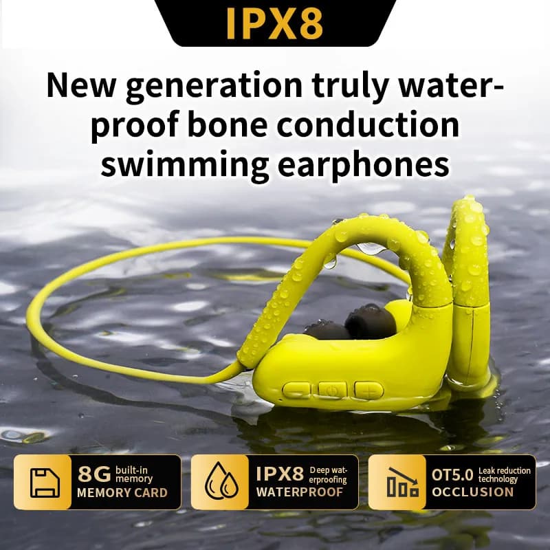 Auricolari Bluetooth a conduzione ossea per nuoto impermeabile IPX8 con scheda di memoria 8G Modalità MP3 Adatto per nuotare e correre