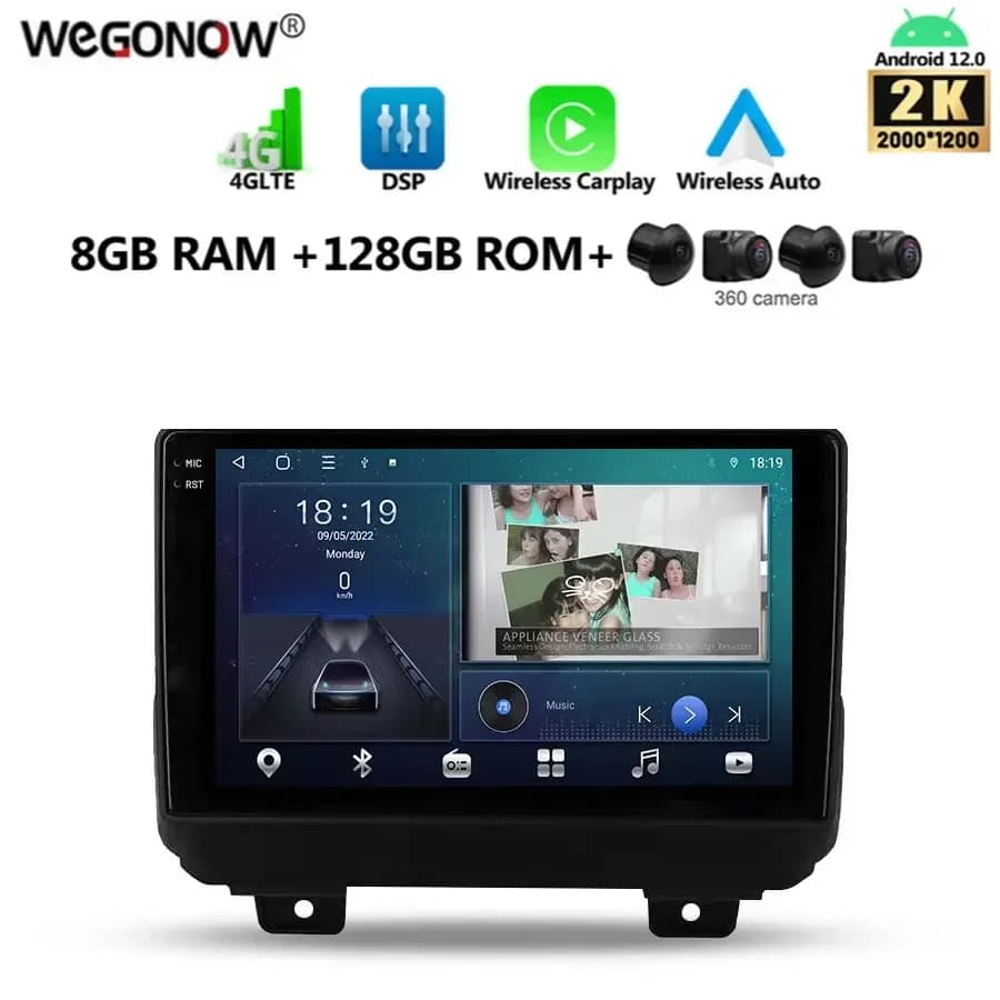 2000*1200 Carplay Auto Android 13.0 8G + 128GB CanBus Lettore DVD per auto GPS WIFI Bluetooth RDS Radio per Jeep Wrangler 4 JL 2018 2019