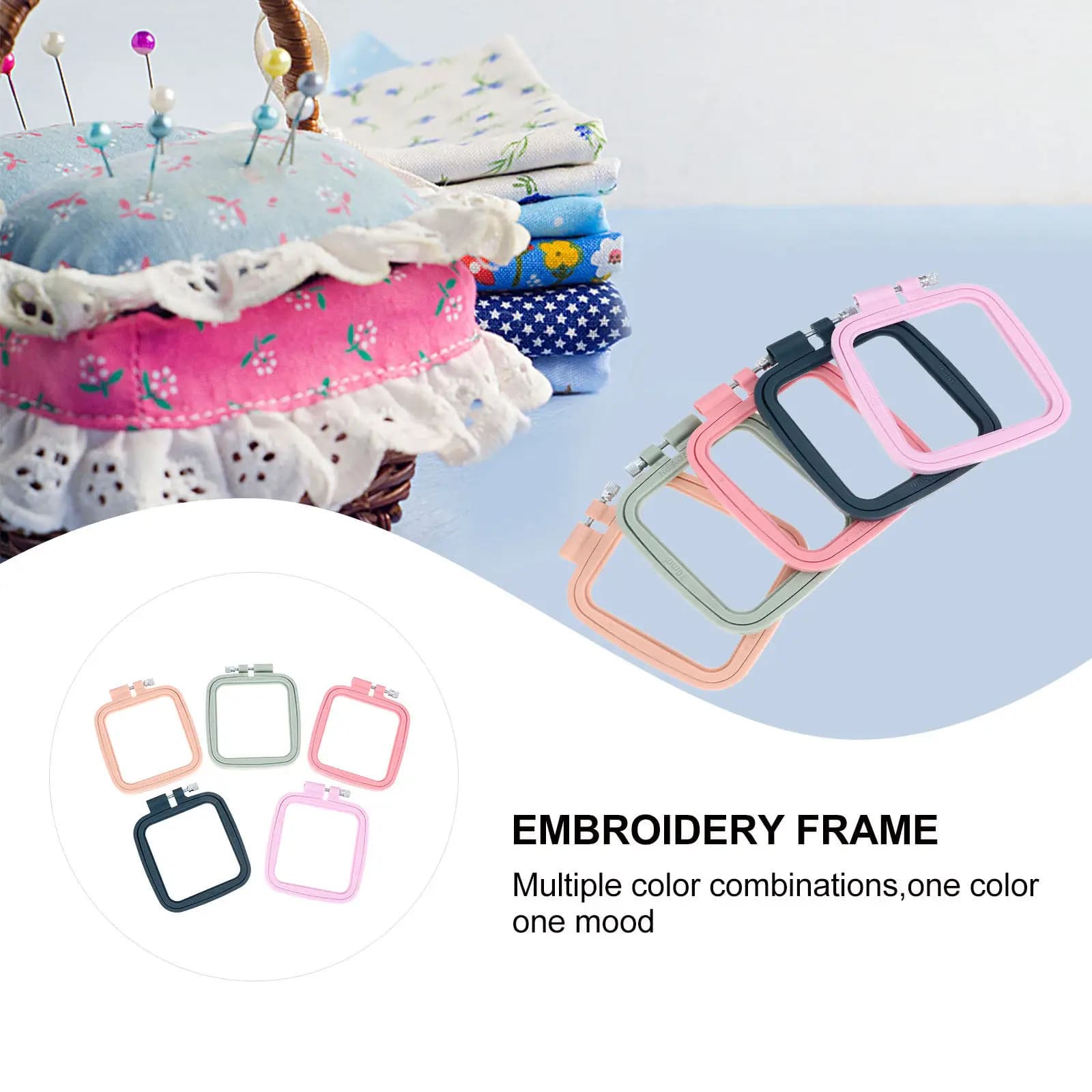 5Pcs Square Plastic Embroidery Hoops Mini Cross Stitch Rings Adjustable Tightening Screw for DIY Sewing Needlework Craft
