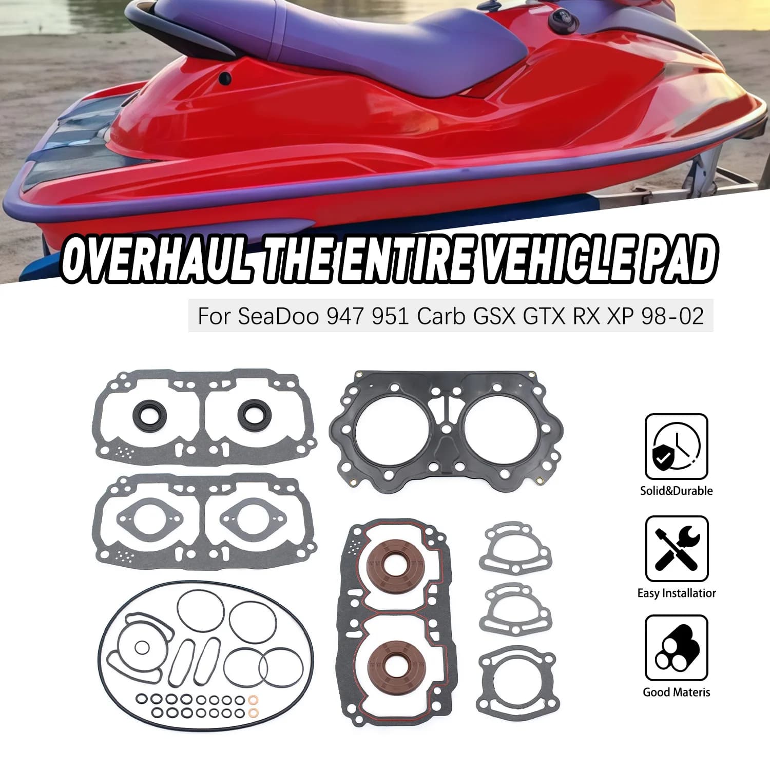 For Sea-Doo GSX GTX XP LRV RX 1998-2002 Motorcycle Complete Engine Rebuild Gasket Crank Seal Kit Accessories