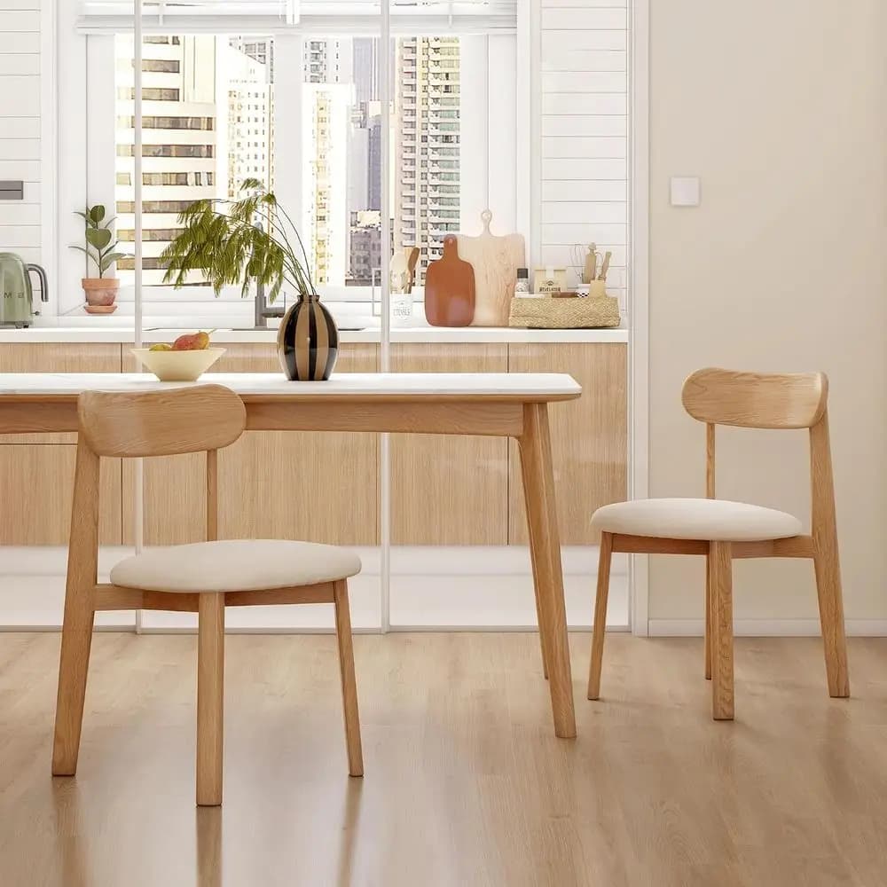 Upholstered Dining Chairs Set of 2, Modern Wooden Chairs with Curved Back, Removable Cushion for Kitchen, Dining, Living Room, S