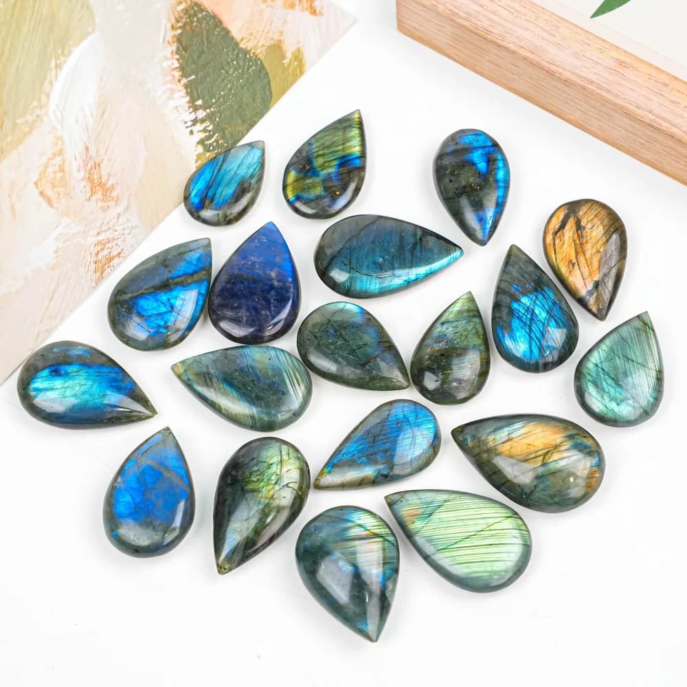 1pc Natural Labradorite Carvings Shaped like Water Droplets Smooth Surface with Enigmatic Blue Glow Ideal for Bracelets Pendants