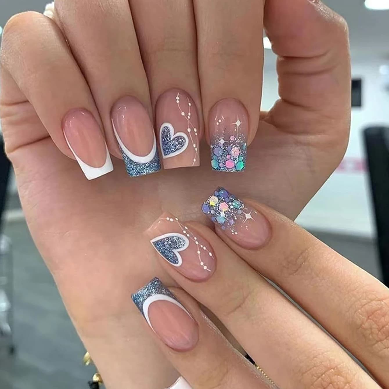 24 unghie corte a forma di cuore pop francese con 1 gel gelatina e 1 lima per unghie