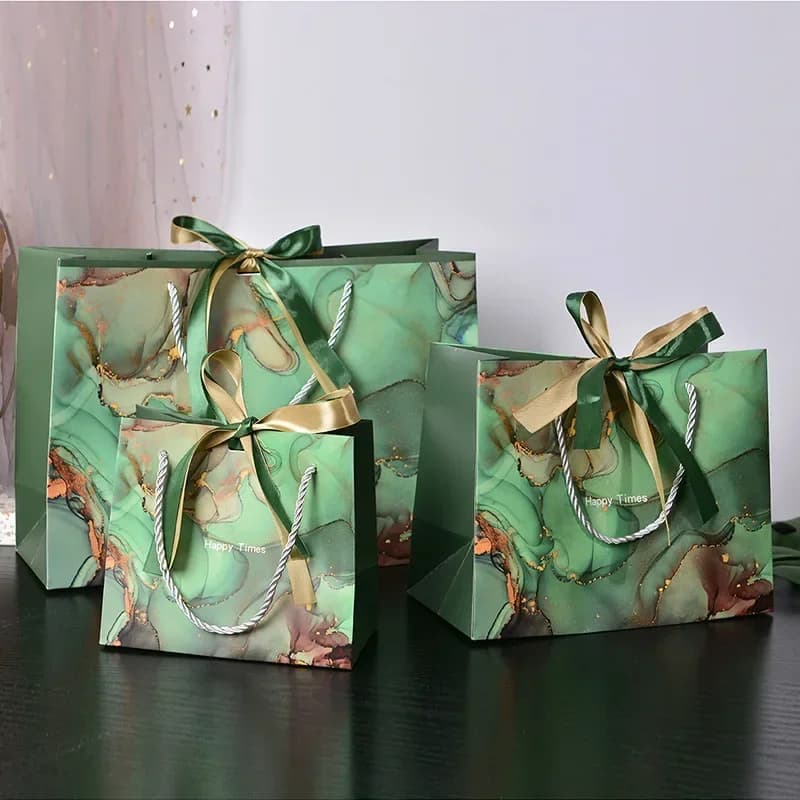 1-20 gift bags new Marbled gift bags fashion INS tote bag with ribbon packing bag clothing paper bags for shopping candy bags