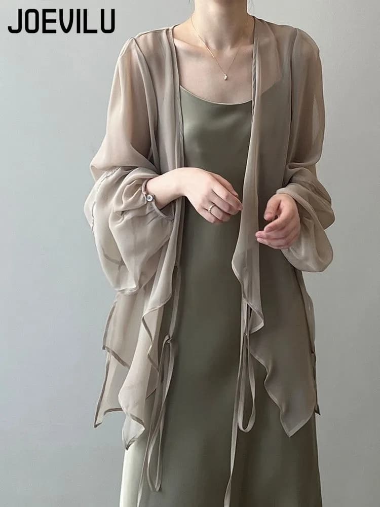 Camicia da donna in chiffon con protezione solare UPF Camicetta estiva ampia francese Camicia da spiaggia leggera e fluida taglie forti Cardigan a maniche lunghe