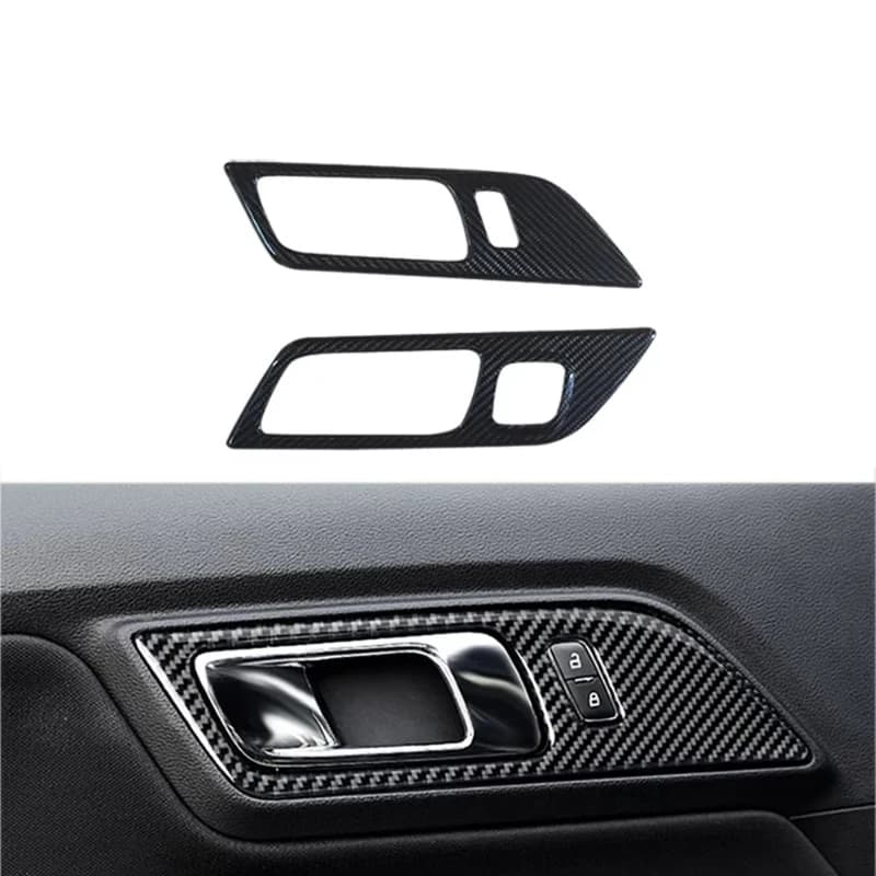 Copertura Maniglie Interne Portiera Auto in Fibra di Carbonio con Foro per Pulsanti Memoria Sedile, Kit Interni per Mustang 2015+
