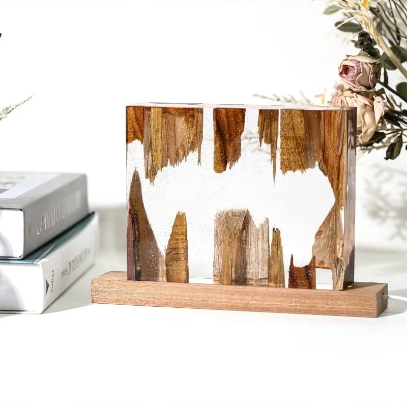 Lampada da scrivania moderna in legno con luce notturna epossidica Fission