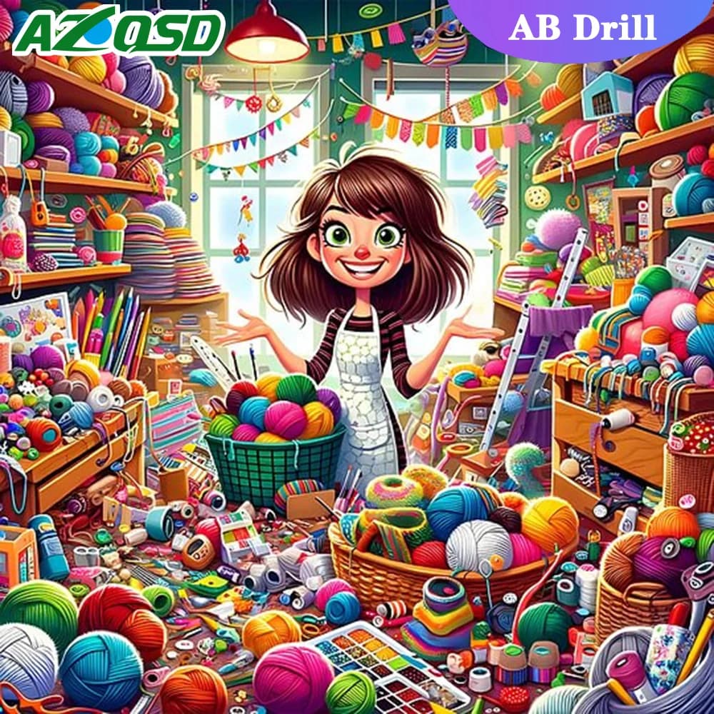 AZQSD Diamond Painting Mother Portrait AB Drill Cross Stitch Rhinestones Shop Landscape Colorful Embroidery Full Square Round