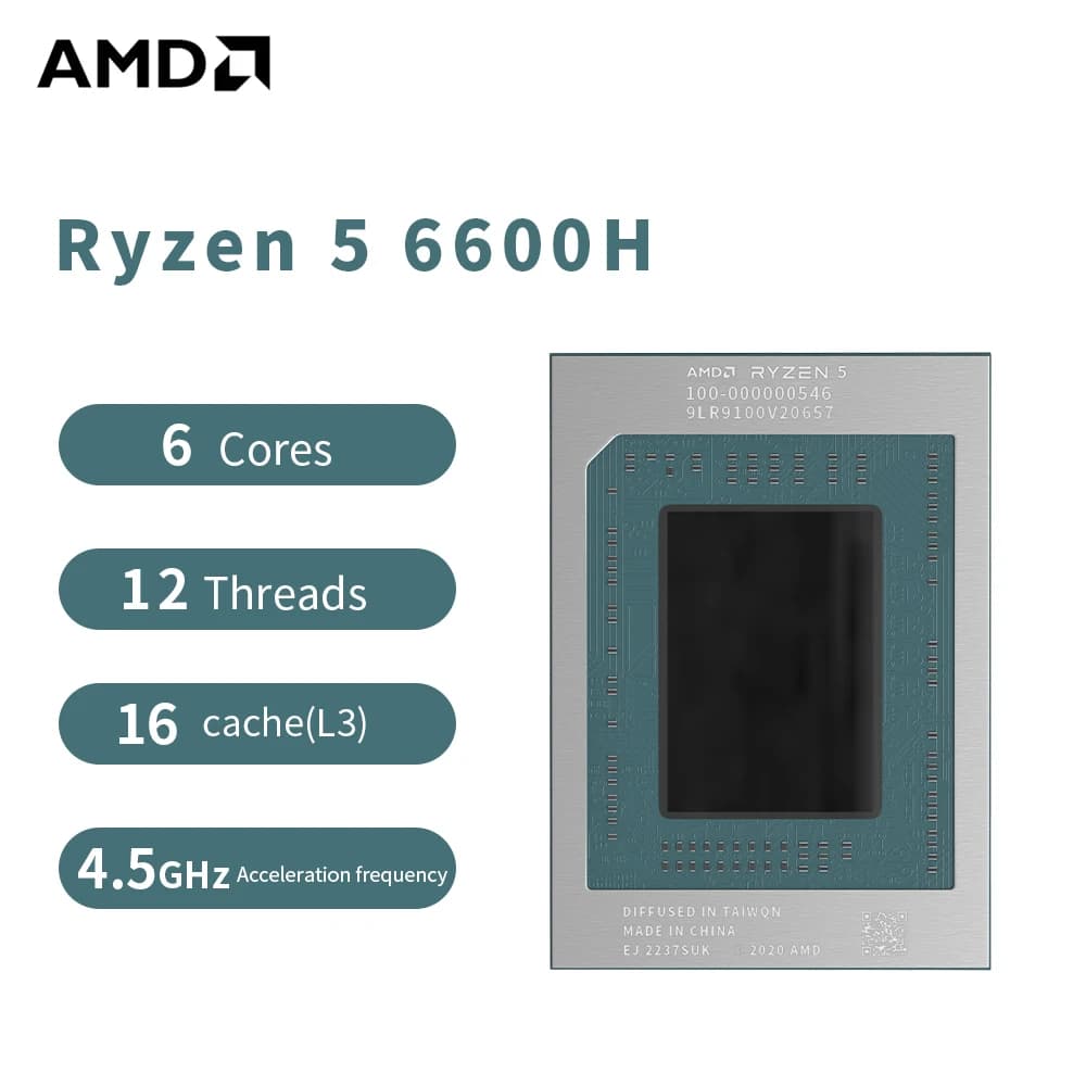 AMD R5 6600H CPU portatile Ryzen 5 6600H Processore 4,5 GHz 6-Core 12-Thread 3MB Cache di gioco 6NM TDP 45W FP7 CPU da gioco 100-000000546