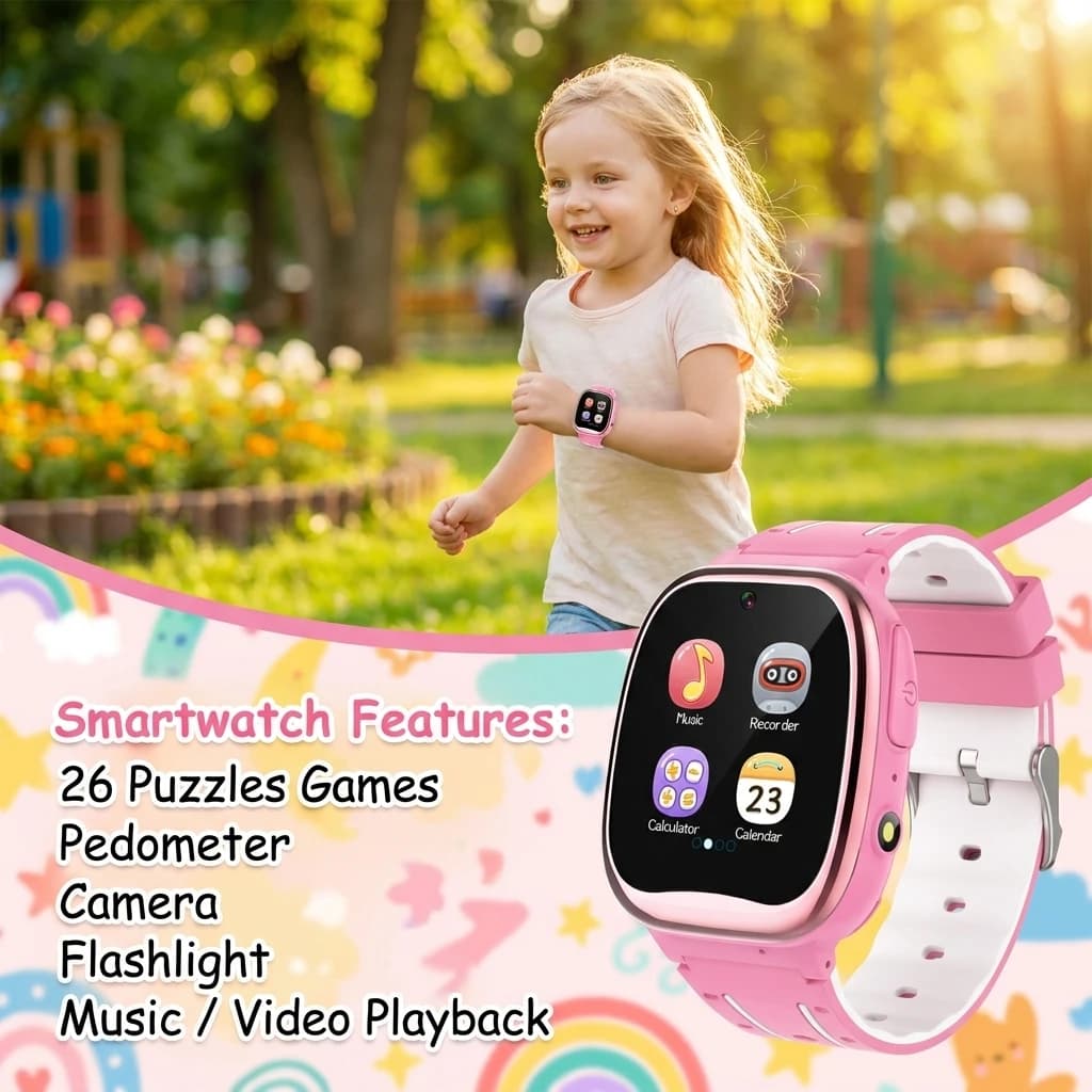 Smartwatch per Bambini con 26 Giochi, Musica, Calcolatrice, Torcia, Registratore, Contapassi, Lettore MP3, Videocamera HD e Selfie - per Ragazzi e Ragazze