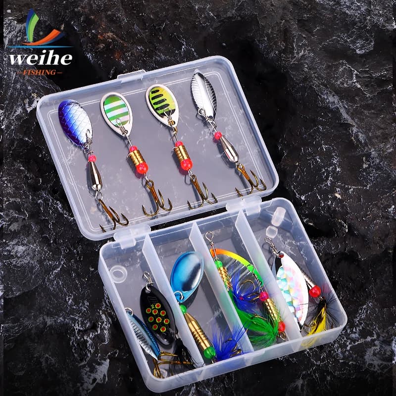 WEIHE 10 pieces metal spinner combo metal fishing bait trout fishing kit trout equipment box trout fishing set for launch