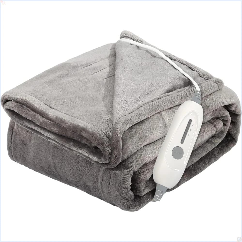 Coperta elettrica, realizzata in flanella ultra morbida, con 3 livelli di riscaldamento rapido, spegnimento automatico dopo 4 ore, grigia.