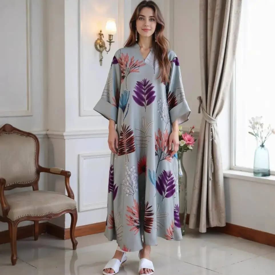 Abito Lungo Musulmano Stampato per Donne, Vestito Elegante Abaya, Abito Islamico di Lusso per Ramadan Dubai