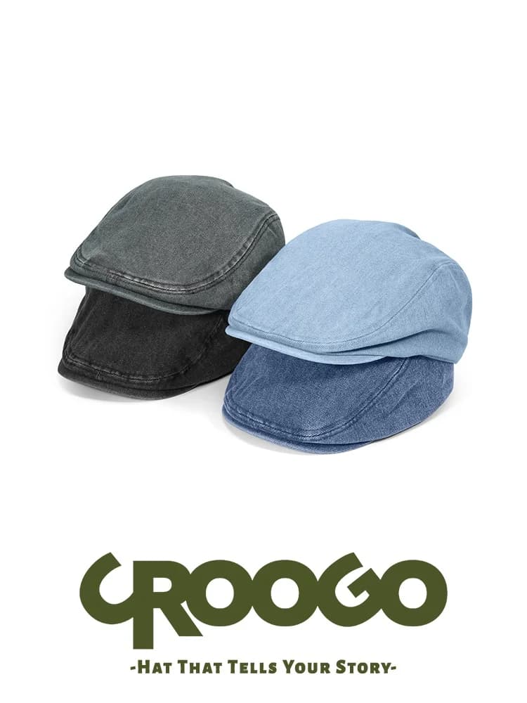Retro Japanese Style Denim Washed Casual Cap Short Brim Newsboy Cap Artistic Short Eave Painter Cap British Style Cotton Hat