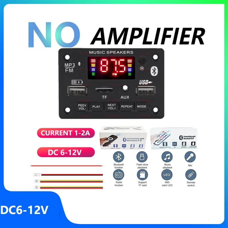 Senza amplificatore Scheda di decodifica Bluetooth 5.3 Microfono fai-da-te Radio FM TF USB Car Audio Lettore musicale Altoparlanti Controllo volume