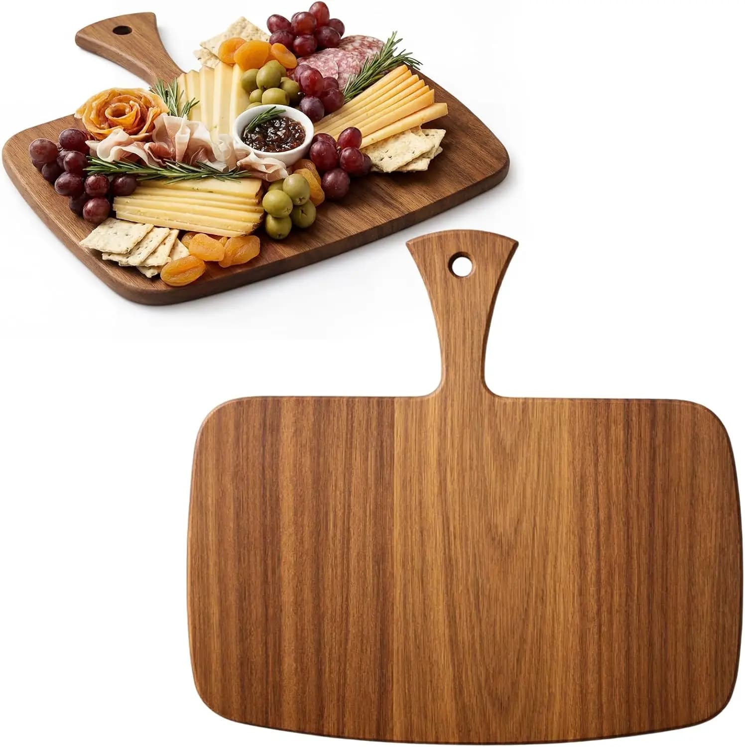 Tagliere in Legno di Acacia con Manico 12x11x0.47 Pollici per Pizza, Pane, Formaggio, Salumi, Frutta, Verdura