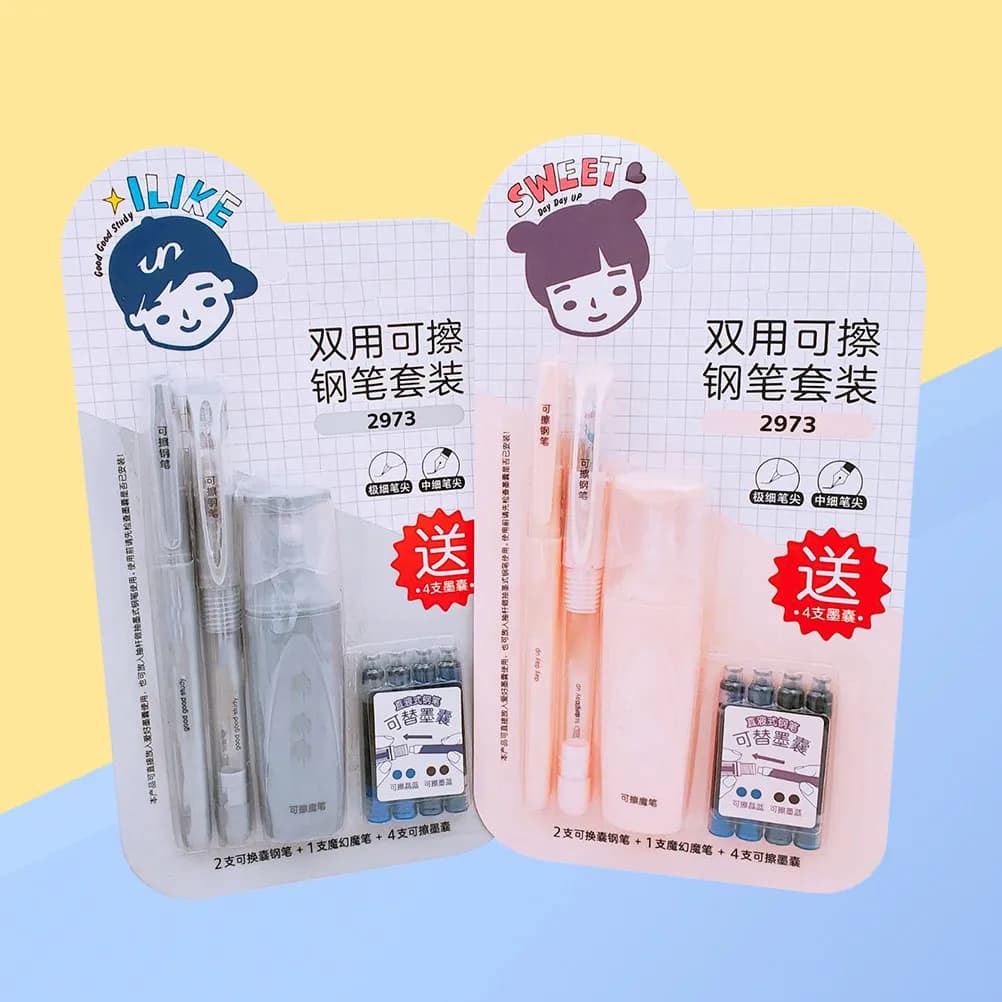 2Sets Replaceable Ink Fountain Pen Set Creative Erasable Writing Pens School Office Calligraphy for Students