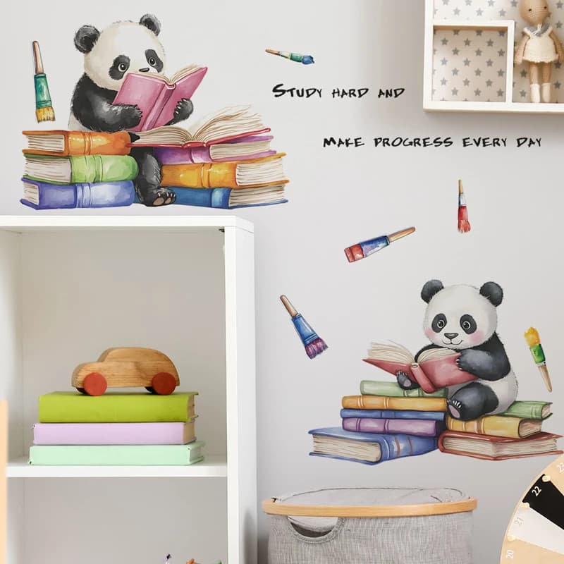 Adesivi Murali 3D in Vinile a Forma di Panda Carino per Studio, Lettura, Decorazione della Cameretta dei Bambini, Stanza dei Ragazzi, Puzzle per Bambini