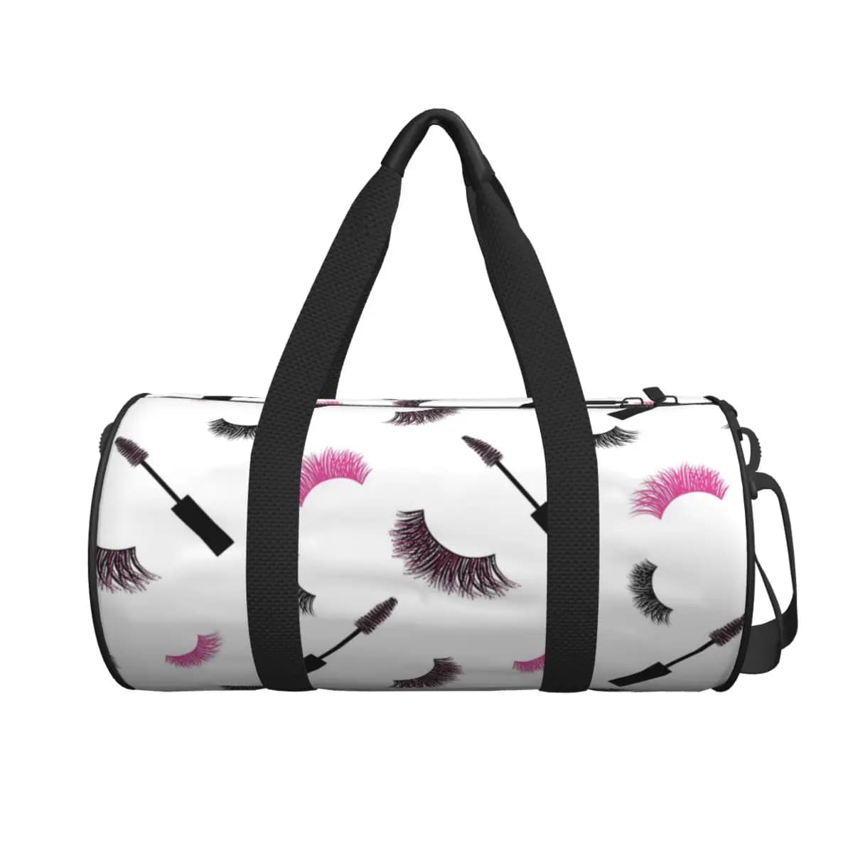 Eyelashes and Mascara with Glitter Pattern Pink Large Gym Bags Waterproof Bags Travel Bags Fitness Bag