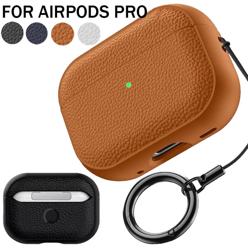 Custodia per auricolari per AirPods 4 3 2 1 in TPU effetto pelle antiurto con portachiavi per Apple Airpods Pro 1a 2a generazione