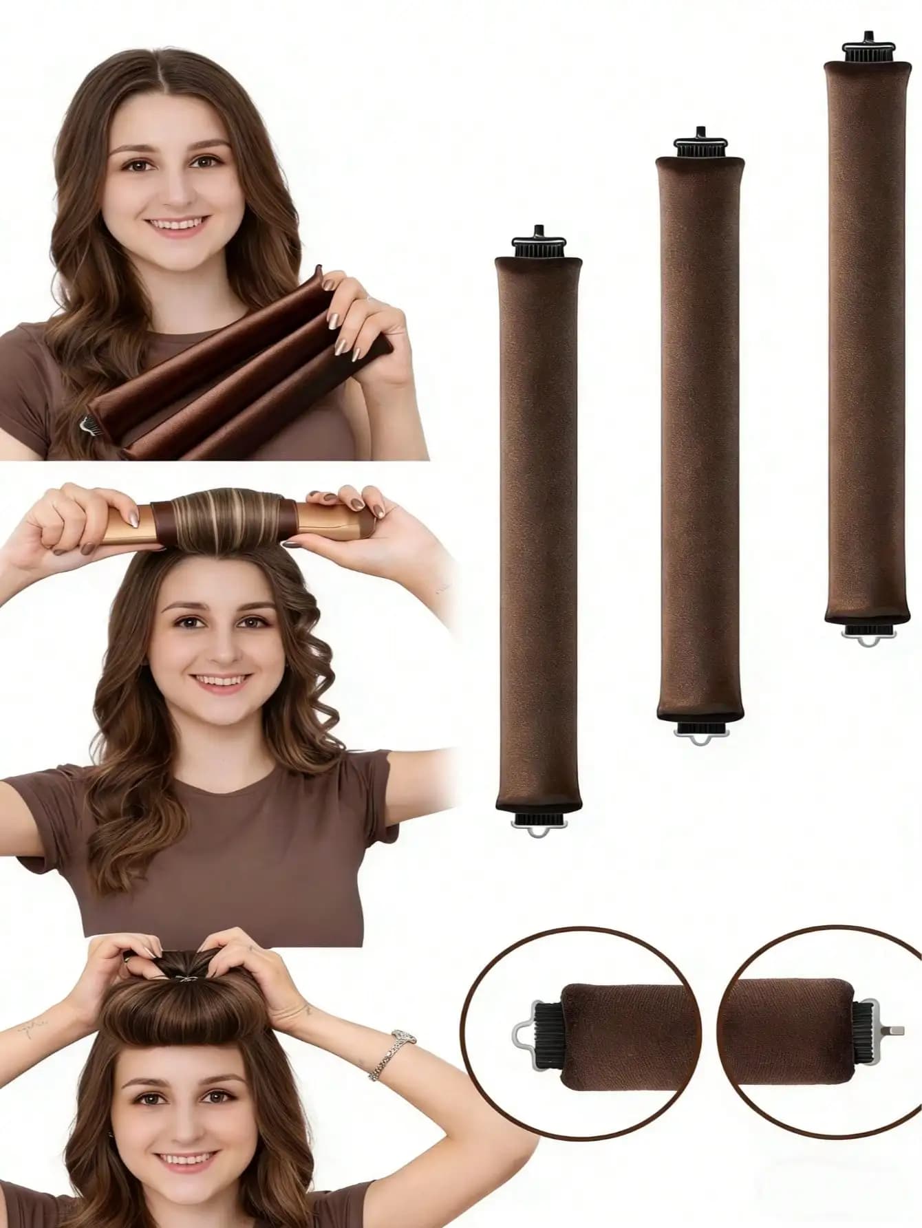 Set di strumenti per arricciare i capelli da donna, 4/5 pezzi, kit per arricciare i capelli senza calore, liscio come la seta, include bacchette per arricciare i capelli e ferro arricciacapelli elettrico, adatto per dormire, riempimento in gomma ad alta resilienza per morbidezza e durata, arricciatura facile per uso quotidiano, vacanze, feste, viaggi, arricciatura dei capelli.
